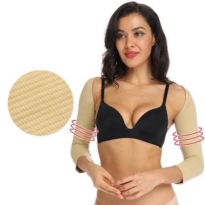 Gaine Bras et Dos beige effet sculptant bras et dos avec tissu respirant et compression confortable.