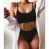 Maillot de Bain 2 Pièces Crochet Brassière Culotte Taille Haute