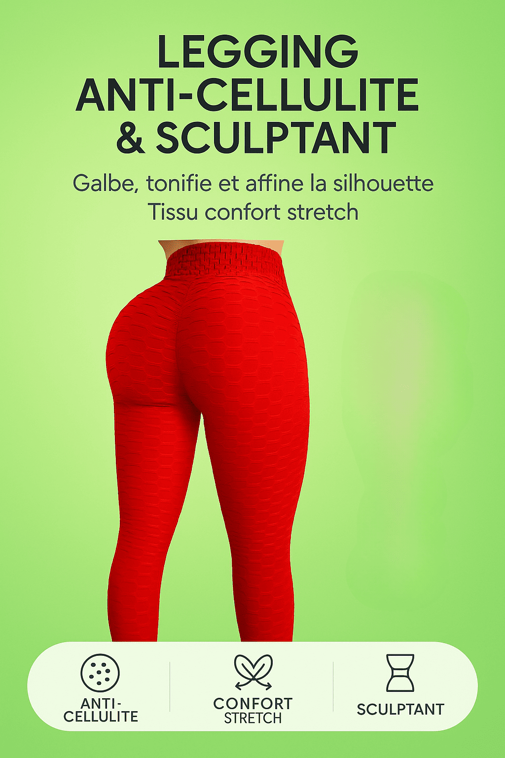 Legging Anti Cellulite Rouge sculptant et confortable, galbe et affine la silhouette avec tissu stretch et effet anti-cellulite.