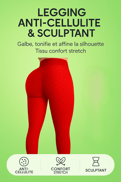 Legging Anti Cellulite Rouge sculptant et confortable, galbe et affine la silhouette avec tissu stretch et effet anti-cellulite.