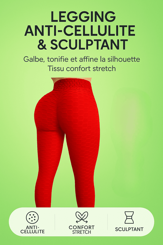 Legging Anti Cellulite Rouge sculptant et confortable, galbe et affine la silhouette avec tissu stretch et effet anti-cellulite.
