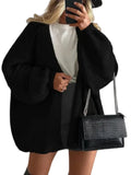 Cardigan femme tricot chunky beige manches longues – Noir