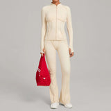 Ensemble Tenue Sport Fitness Pilates Côtelé Femme