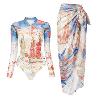 Ensemble Maillot de Bain Manches Longues Zippé et Paréo