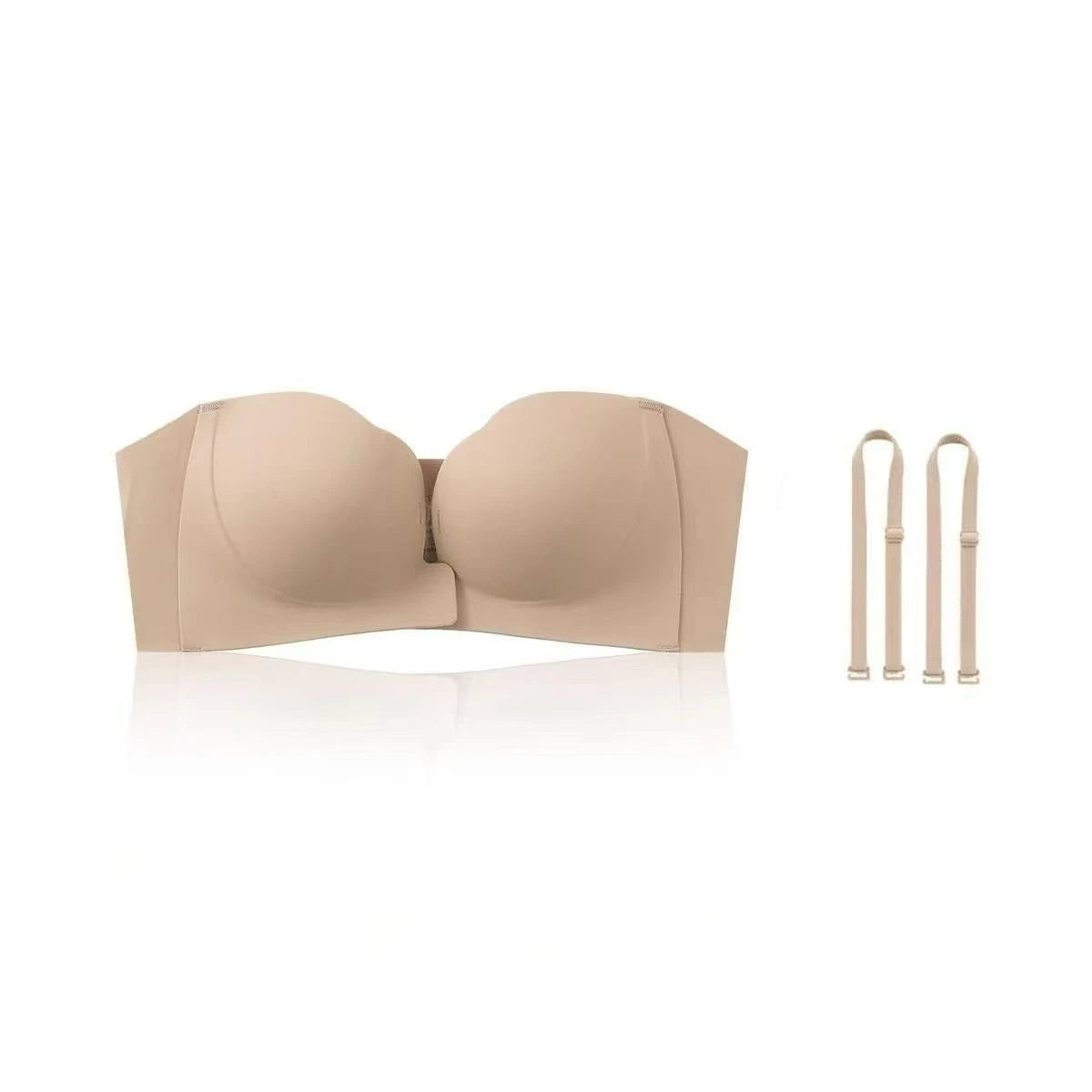 Soutien-gorge sans bretelles fermeture devant push-up rembourré – Beige Clair