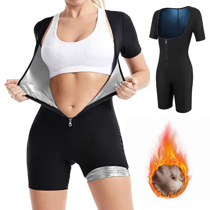 Short de sudation femme manches courtes avec doublure thermique