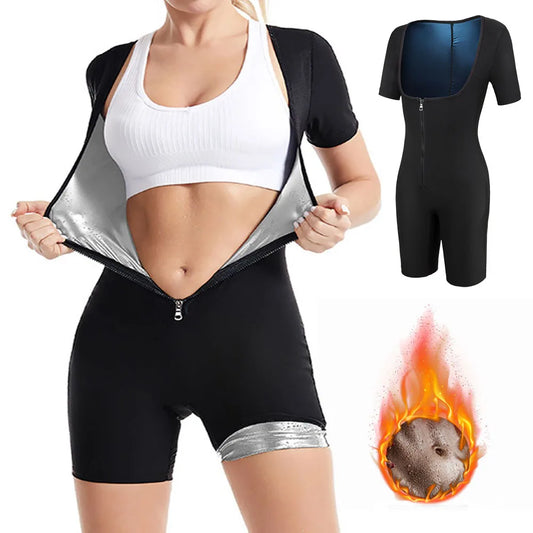 Short de sudation femme manches courtes avec doublure thermique