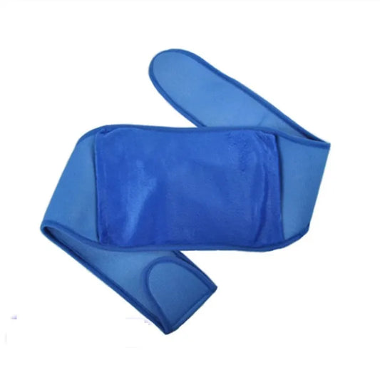 Bouillotte endometriose bleue avec ceinture reglable pour soulagement des douleurs, confort maximum