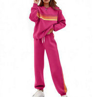Ensemble sweat rayé arc-en-ciel pantalon large femme – Rose Rouge
