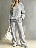 Ensemble deux pièces femme pull tricoté et pantalon large – Gris Clair