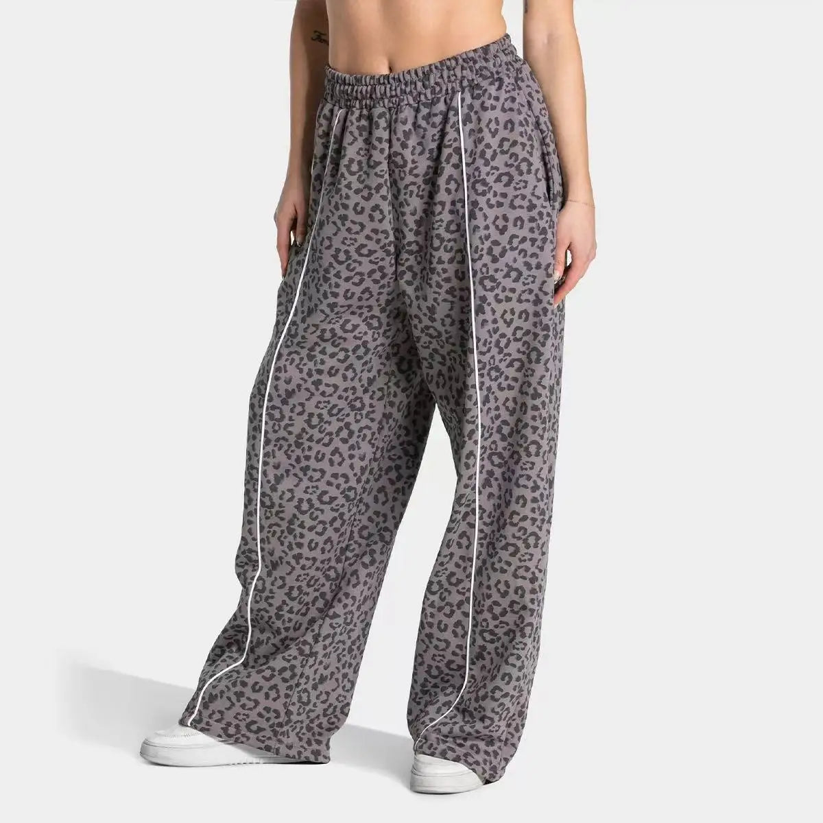 Pantalon large imprimé léopard femme respirant yoga – Gris Foncé