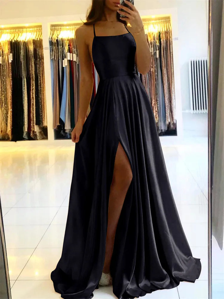 Robe longue satin lacée dos nu 3