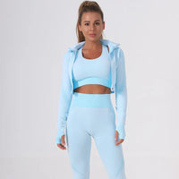 Ensemble 3 pièces Legging Taille Haute Brassière & Veste de Sport Femme