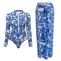 Ensemble Maillot de Bain Manches Longues et Jupe Paréo