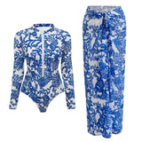 Ensemble Maillot de Bain Manches Longues et Jupe Paréo