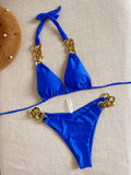 Bikini Triangle à Nouer Autour du Cou Orné de Chaîne Femme