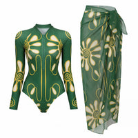 Ensemble Maillot de Bain Manches Longues Zippé et Paréo