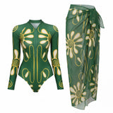 Ensemble Maillot de Bain Manches Longues Zippé et Paréo