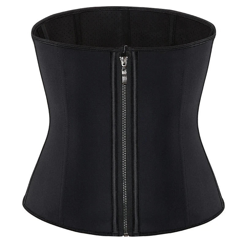 Gaine Zip noire avec fermeture éclair, 9 baleines en acier pour une silhouette affinée et maintien confortable.