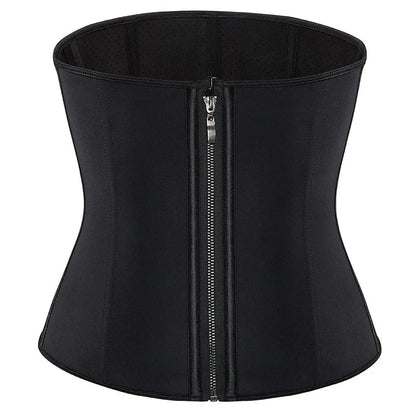 Gaine Zip noire avec fermeture éclair, 9 baleines en acier pour une silhouette affinée et maintien confortable.