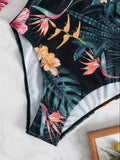 Maillot de Bain 1 Pièce Manches Longues Motif Tropical