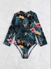 Maillot de Bain 1 Pièce Manches Longues Motif Tropical