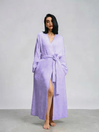 Robe de chambre polaire femme double face longue – Lavande