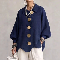 Cardigan femme col chemise boutons larges manches ballons bleu – Couleur 01
