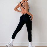 Combinaison Legging Fitness Noire Liseré Blanc Push Up
