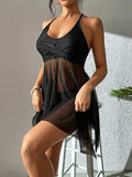 Maillot de Bain Tankini 2 Pièces avec Voile Semi Transparent