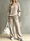 Ensemble deux pièces femme pull tricoté et pantalon large – Kaki