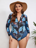 Maillot de Bain Grande Taille Une Pièce Manches Longues Zippé