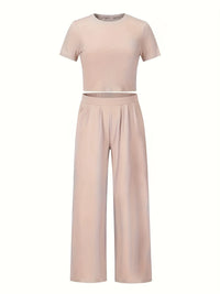 Ensemble pyjama femme couleur unie manches courtes pantalon long 6