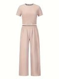 Ensemble pyjama femme couleur unie manches courtes pantalon long 6