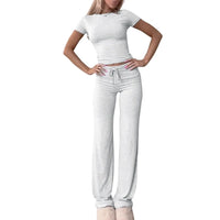 Ensemble femme top manches courtes et pantalon long gris