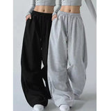 Pantalon jogging large femme taille haute gris