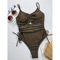 Maillot de Bain Marron 1 Pièce avec Laçage