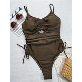 Maillot de Bain Marron 1 Pièce avec Laçage