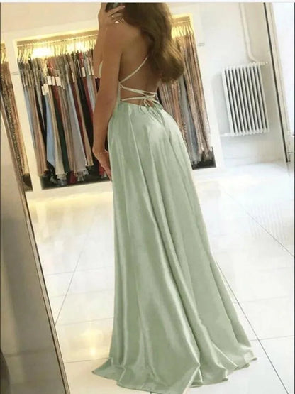 Robe longue satin lacée dos nu 2