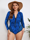 Maillot de Bain Grande Taille Une Pièce Manches Longues Zippé