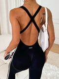 Combinaison Legging Fitness Noire Liseré Blanc Push Up