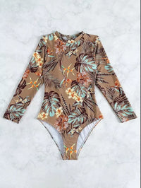Maillot de Bain 1 Pièce Manches Longues Motif Tropical