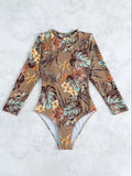 Maillot de Bain 1 Pièce Manches Longues Motif Tropical