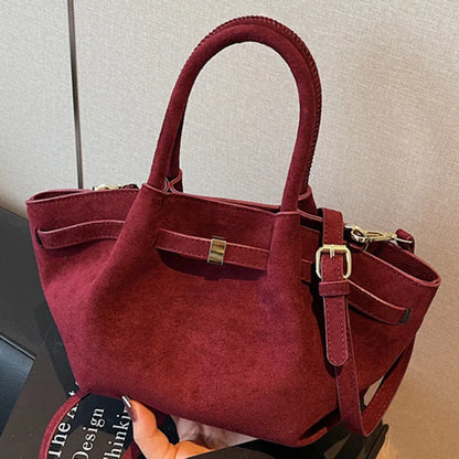 Sac à main velours effet suède rouge foncé grande capacité