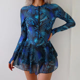 Robe de Bain Manches Longues Zippée avec Jupette Intégrée