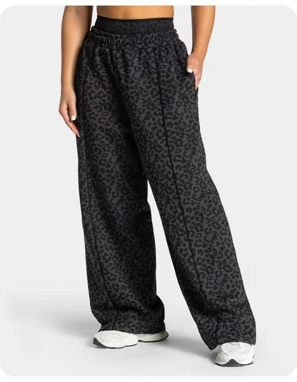 Pantalon large imprimé léopard femme respirant yoga – Noir