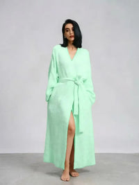 Robe de chambre polaire femme double face longue – Menthe