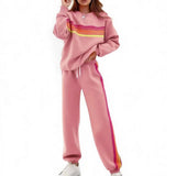 Ensemble sweat rayé arc-en-ciel pantalon large femme – Rose