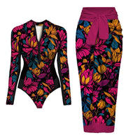 Ensemble Maillot de Bain Manches Longues Zippé et Paréo