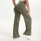 Pantalon yoga femme taille moyenne jambe droite bleu – Vert Olive